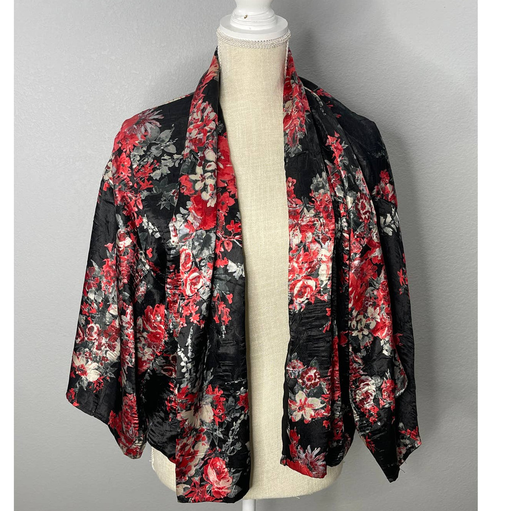 Forever 21 Black and Red Silk Open Front Jacket